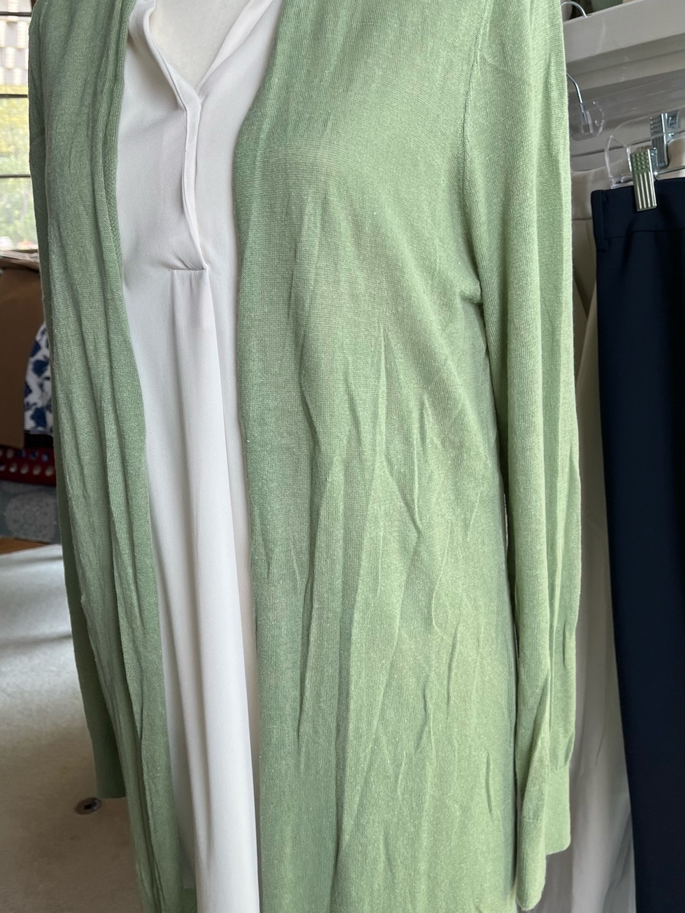 LOFT Light Olive Green Open-Front Women's Cardigan